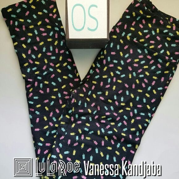 LuLaRoe OS Leggings Popsicles Black Pink Yellow Blue NEW - Picture 1 of 1